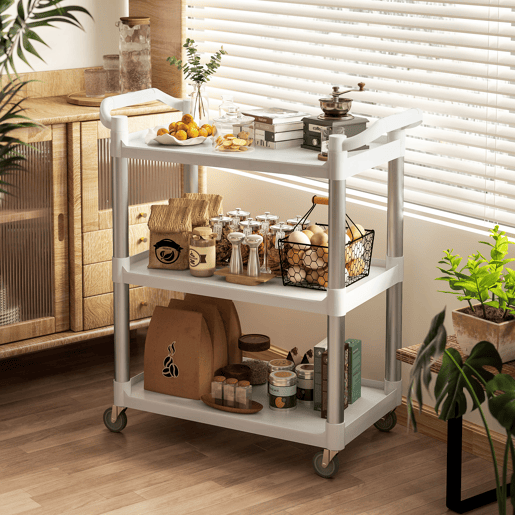 HOMCOM Carrinho Auxiliar com Rodas e Liga de Alumínio Carrinho de Cozinha com 3 Prateleiras Carrinho de Armazenamento Carga 105 kg para Sala de Jantar Casa de Banho 88x44x93 cm Branco