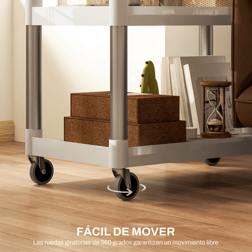 HOMCOM Carrinho Auxiliar com Rodas e Liga de Alumínio Carrinho de Cozinha com 3 Prateleiras Carrinho de Armazenamento Carga 105 kg para Sala de Jantar Casa de Banho 88x44x93 cm Branco