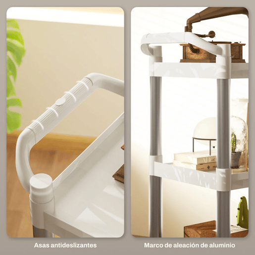 HOMCOM Carrinho Auxiliar com Rodas e Liga de Alumínio Carrinho de Cozinha com 3 Prateleiras Carrinho de Armazenamento Carga 105 kg para Sala de Jantar Casa de Banho 88x44x93 cm Branco