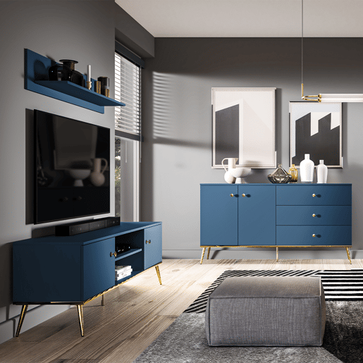 Mesa de TV de 2 portas Thalia Blue 160 cm