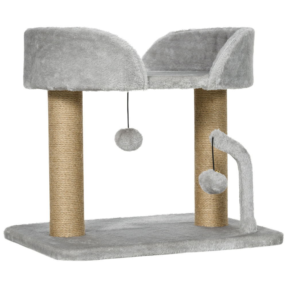 Pawhut árbol rascador para gatos pequeños altura 42 cm árbol para gatos con nido bolas colgantes y postes de sisal 48x38x42 cm gris claro