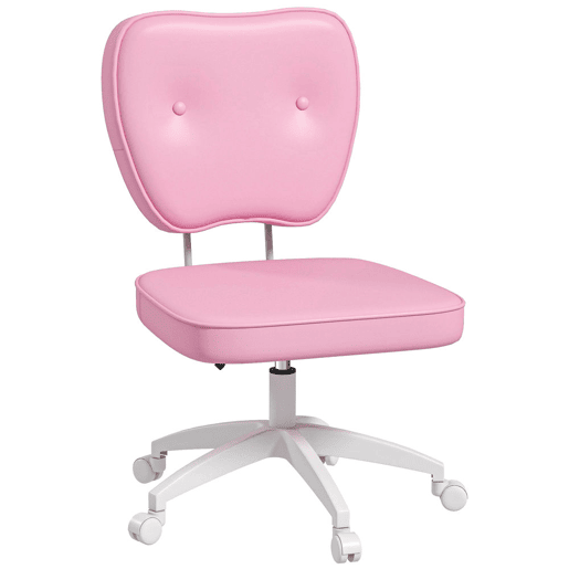 Vinsetto Cadeira de Escritório Estofada em PU Cadeira de Escritório Giratória com Altura Ajustável Sem Braços Carga 120 kg Cadeira de Estudo Dormitório 46x59x82-92 cm Rosa