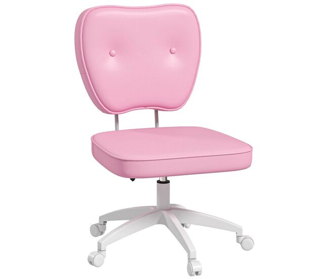 Vinsetto silla de escritorio tapizada en pu silla de oficina giratoria con altura ajustable sin brazos carga 120 kg para estudio dormitorio 46x59x82-92 cm rosa