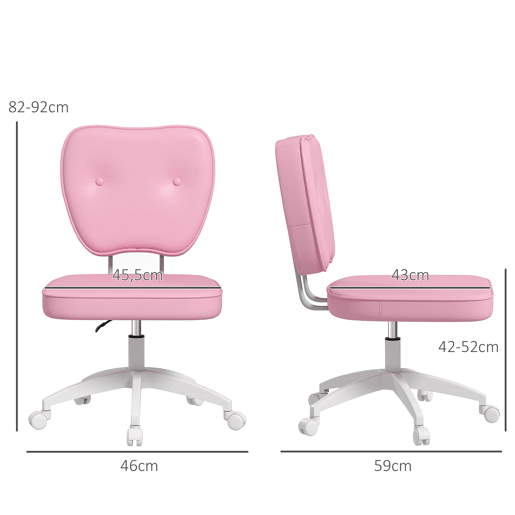 Vinsetto Cadeira de Escritório Estofada em PU Cadeira de Escritório Giratória com Altura Ajustável Sem Braços Carga 120 kg Cadeira de Estudo Dormitório 46x59x82-92 cm Rosa