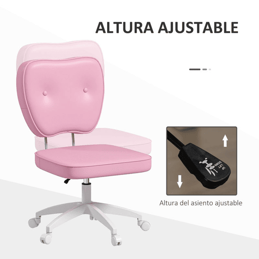 Vinsetto Cadeira de Escritório Estofada em PU Cadeira de Escritório Giratória com Altura Ajustável Sem Braços Carga 120 kg Cadeira de Estudo Dormitório 46x59x82-92 cm Rosa