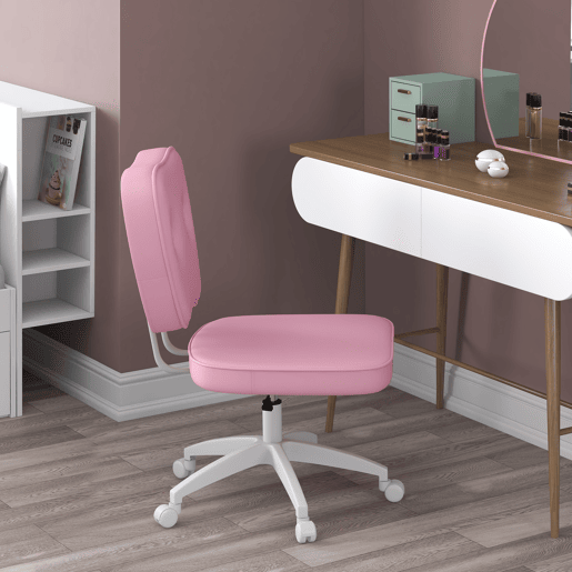 Vinsetto Cadeira de Escritório Estofada em PU Cadeira de Escritório Giratória com Altura Ajustável Sem Braços Carga 120 kg Cadeira de Estudo Dormitório 46x59x82-92 cm Rosa