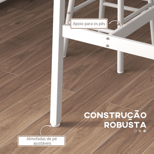 HOMCOM Conjunto de Mesa Alta de Bar com 2 Bancos Mesa Alta de Cozinha com Bancos Estrutura em Aço Mesa Alta Estilo Industrial para Sala de Jantar Natural e Branco