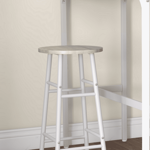HOMCOM Conjunto de Mesa Alta de Bar com 2 Bancos Mesa Alta de Cozinha com Bancos Estrutura em Aço Mesa Alta Estilo Industrial para Sala de Jantar Natural e Branco