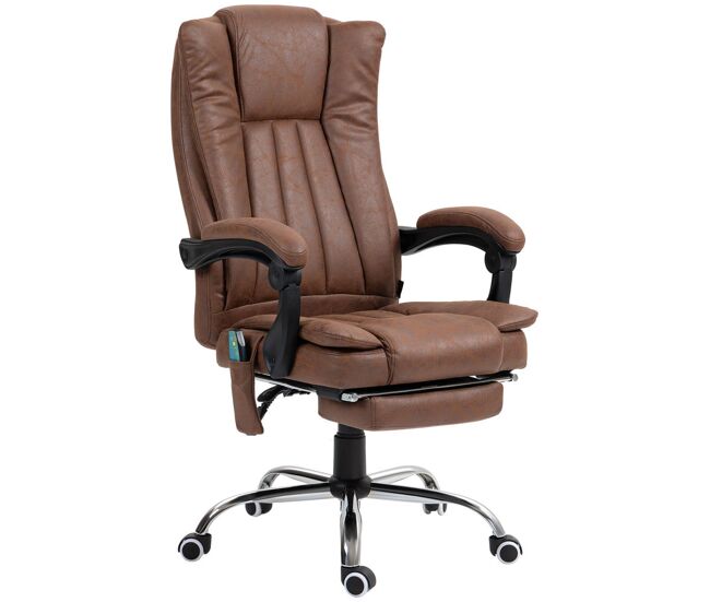Vinsetto silla de oficina con 6 puntos de masaje vibratorio, silla de escritorio giratoria, respaldo reclinable 135º, función calefacción, reposapiés retráctil, altura ajustable, control remoto marrón