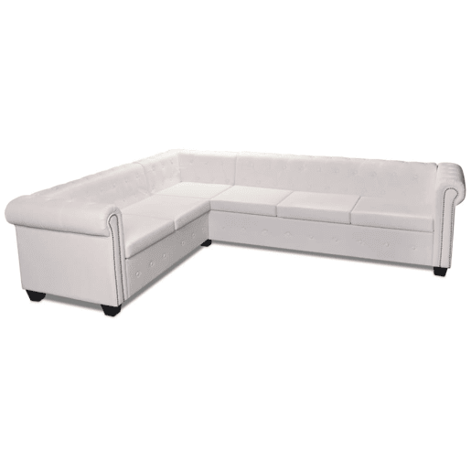 vidaXL Sofá de canto Chesterfield 6 lugares couro artificial branco