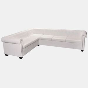vidaXL Sofá de canto Chesterfield 6 lugares couro artificial branco
