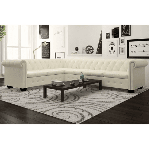 vidaXL Sofá de canto Chesterfield 6 lugares couro artificial branco