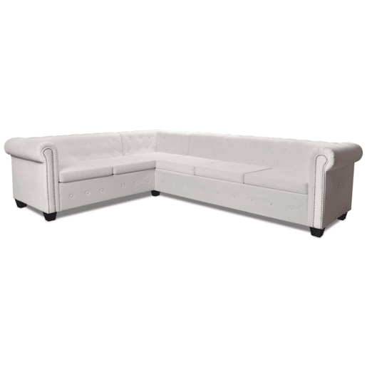 vidaXL Sofá de canto Chesterfield 6 lugares couro artificial branco