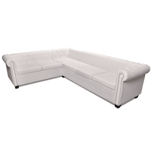vidaXL Sofá de canto Chesterfield 6 lugares couro artificial branco
