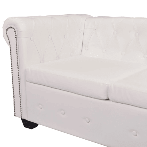 vidaXL Sofá de canto Chesterfield 6 lugares couro artificial branco