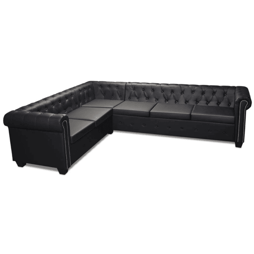 vidaXL Sofá de canto Chesterfield 6 lugares couro artificial preto