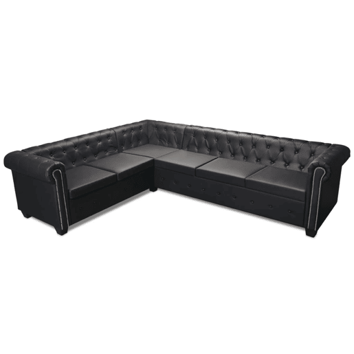vidaXL Sofá de canto Chesterfield 6 lugares couro artificial preto