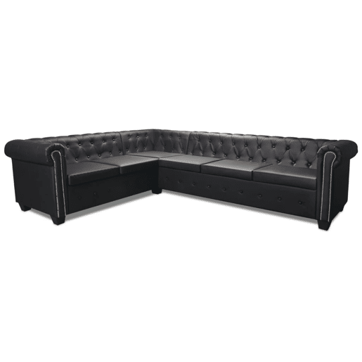 vidaXL Sofá de canto Chesterfield 6 lugares couro artificial preto