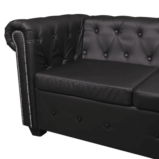 vidaXL Sofá de canto Chesterfield 6 lugares couro artificial preto