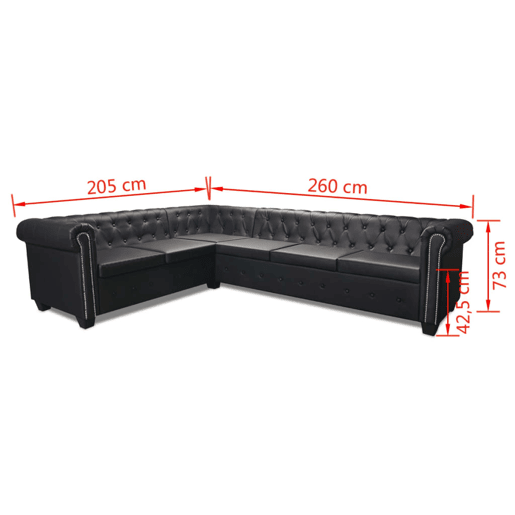 vidaXL Sofá de canto Chesterfield 6 lugares couro artificial preto