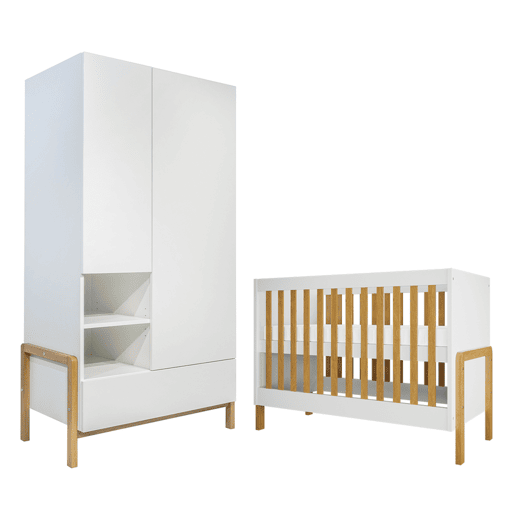 Berço 60x120 e Roupeiro 2 portas Kocot Kids Victor Branco Carvalho