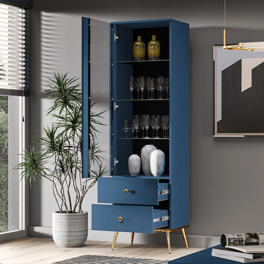 Vitrina 1 porta 2 gavetas Thalia Azul