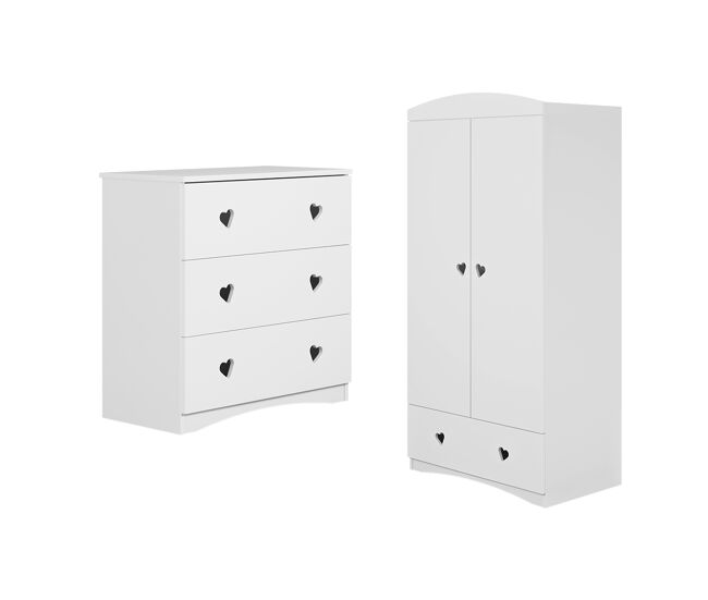 Cómoda 3 cajones y armario 2 puertas 1 cajón Kocot Kids Julia - Blanco