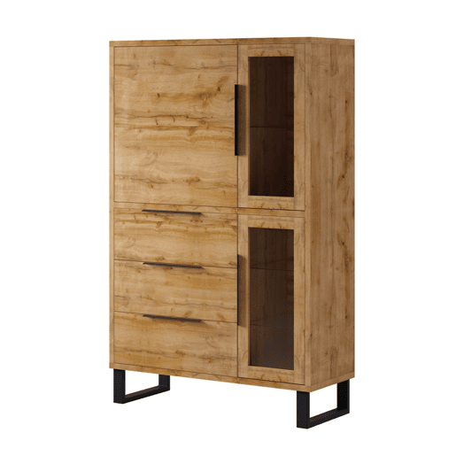 Cómoda 3 portas 3 gavetas Eden Madeira e Metal