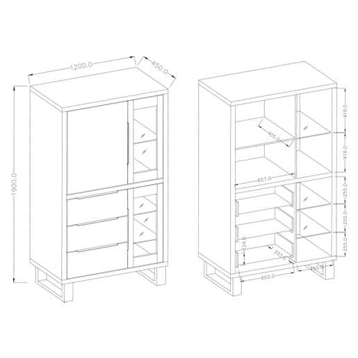 Cómoda 3 portas 3 gavetas Eden Madeira e Metal