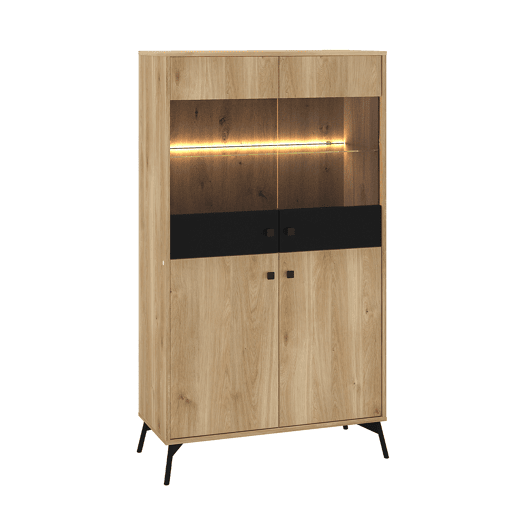 Cristaleira 4 portas LED Elara Madeira e Preto