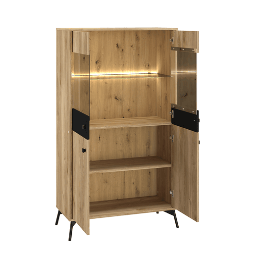 Cristaleira 4 portas LED Elara Madeira e Preto