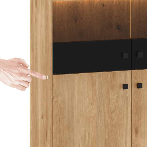 Cristaleira 4 portas LED Elara Madeira e Preto