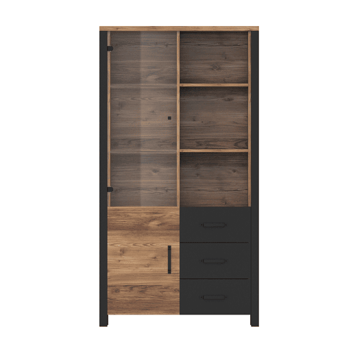 Armário para porcelanas 2 portas 3 gavetas Lyam Madeira e Preto