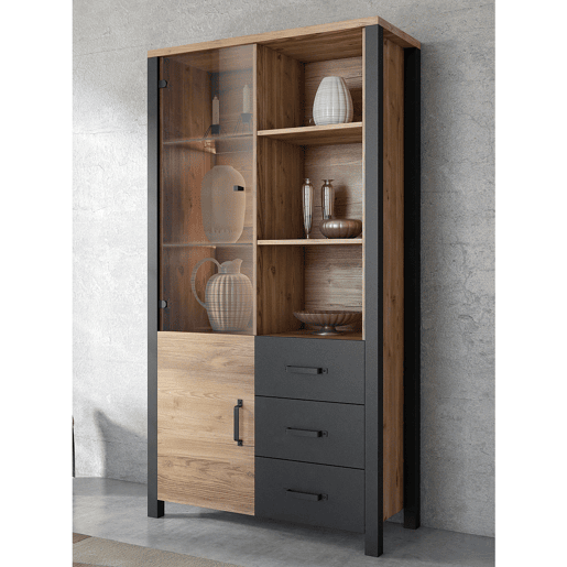 Armário para porcelanas 2 portas 3 gavetas Lyam Madeira e Preto