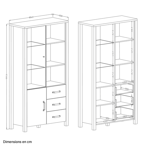 Armário para porcelanas 2 portas 3 gavetas Lyam Madeira e Preto