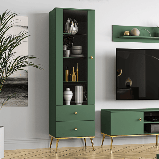 Vitrina 1 porta 2 gavetas Thalia Verde