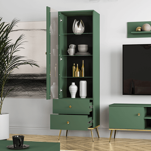 Vitrina 1 porta 2 gavetas Thalia Verde