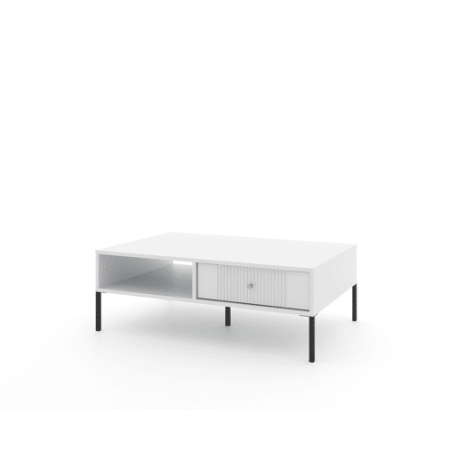 A mesa de centro ISEO apresenta num estilo moderno. Mede 40x104x68 cm e inclui 1 prateleira e 2 gavetas.