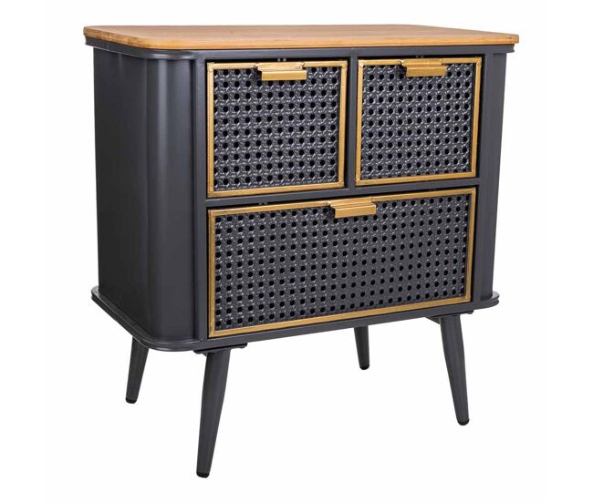 Mesita de metal y madera negro 58x33x60