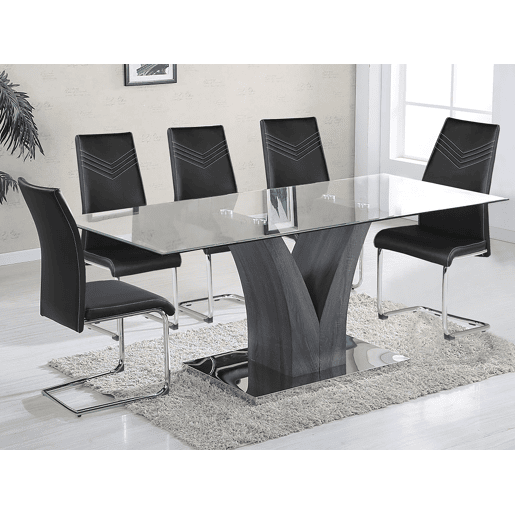 Mesa Sala de Jantar com Tampo de Vidro, Best (Cinza)