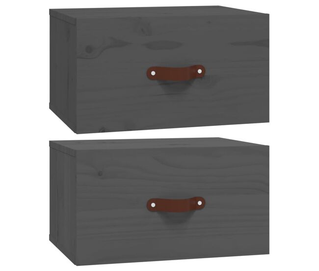 Vidaxl mesita de noche de pared 2 uds gris 40x29,5x22 cm