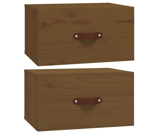Vidaxl mesita de noche de pared 2 uds marrón miel 40x29,5x22 cm