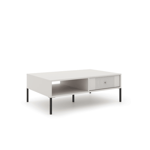 A mesa de centro ISEO apresenta num estilo moderno. Mede 40x104x68 cm e inclui 1 prateleira e 2 gavetas.