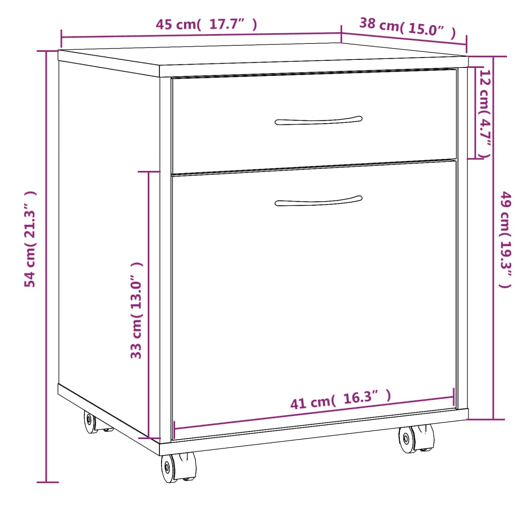 vidaXL Móvel com rodas 45x38x54cm derivados de madeira sonoma cinza vidaXL Móvel com rodas 45x38x54cm derivados de madeira sonoma cinza