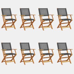 vidaXL Cadeiras jardim dobráveis 8 pcs vime PEmadeira maciça preto