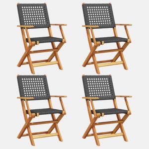 vidaXL Cadeiras jardim dobráveis 4 pcs vime PEmadeira maciça preto