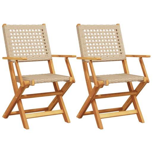 vidaXL Cadeiras de jardim 2 pcs madeira acácia maciça e vime PE bege