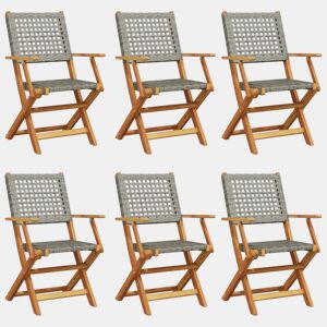 vidaXL Cadeiras de jardim dobráveis 6 pcs vime PEmadeira maciça cinza