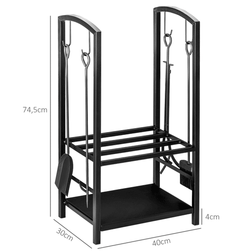 Outsunny Suporte para Lenha de 2 Níveis Porta Lenha Exterior e Interior Metálico com 4 Ferramentas para Lareira Carga Máx. 100kg 40x30x74,5cm Preto Outsunny Suporte para Lenha de 2 Níveis Porta Lenha Exterior e Interior Metálico com 4 Ferramentas para Lareira Carga Máx. 100kg 40x30x74,5cm Preto