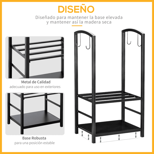 Outsunny Suporte para Lenha de 2 Níveis Porta Lenha Exterior e Interior Metálico com 4 Ferramentas para Lareira Carga Máx. 100kg 40x30x74,5cm Preto Outsunny Suporte para Lenha de 2 Níveis Porta Lenha Exterior e Interior Metálico com 4 Ferramentas para Lareira Carga Máx. 100kg 40x30x74,5cm Preto